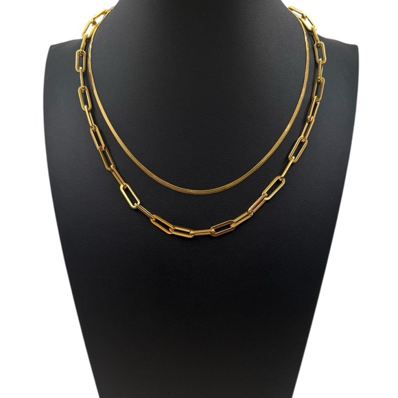 Jewelry - NEW 18K GOLD PLATED LAYERING SET “ASTRA” – 2MM Snake Chain + Paperclip Chain